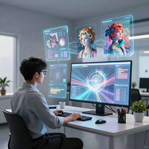 Futuristic AI Art Workstation Scene
