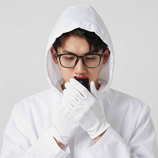 Mysterious Man in White Suit and Glasses