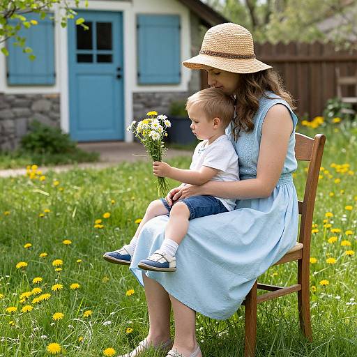 Tender Moment in Sunny Courtyard