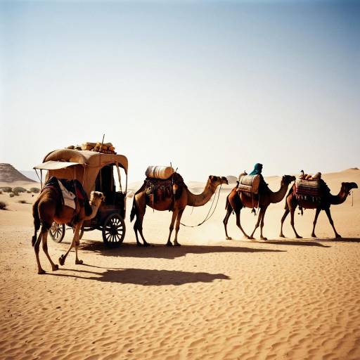 Desert Caravan with Camels in Arabian Desert