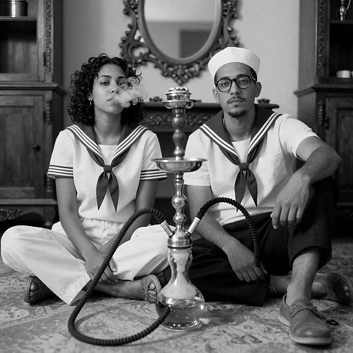 Sailors Relaxing with Hookah in Vintage Style