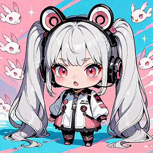 Chibi Creature with Grey Hair and Headset