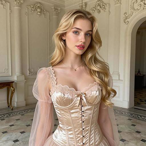 Elegant Young Woman in Vintage Corset