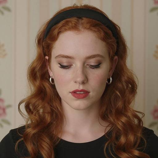 Red-Haired Woman with Floral Background