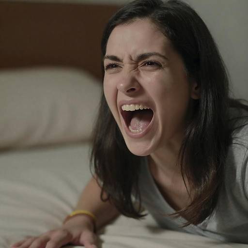 Intense Close-Up of Screaming Woman