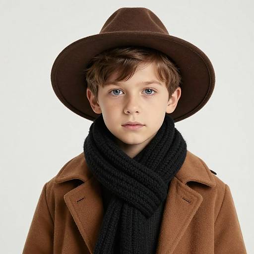 Boy with Brown Hat and Scarf