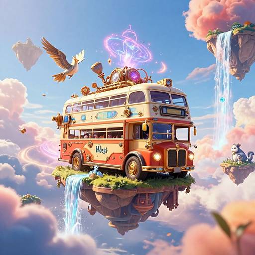Steampunk Magicbus Over Floating Islands