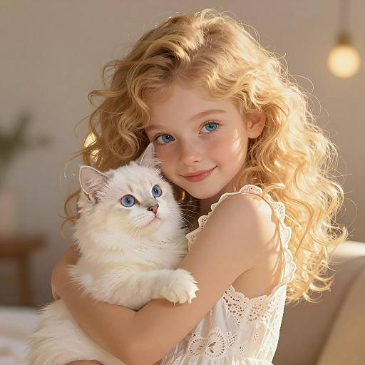 Warm Portrait of a Girl and Kitten