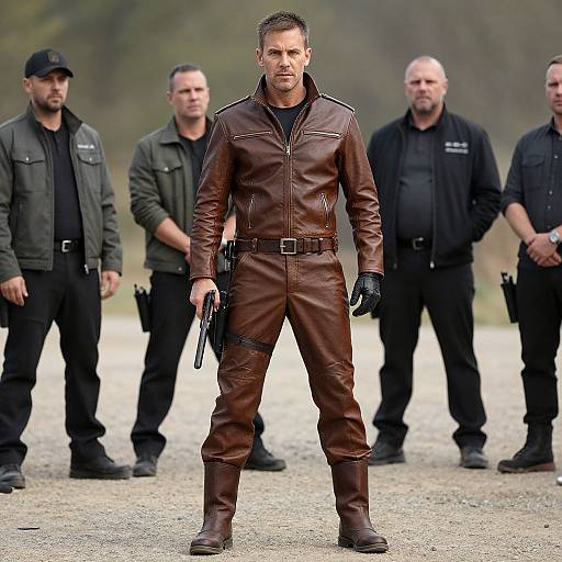 Man in Leather Outfit with Gun