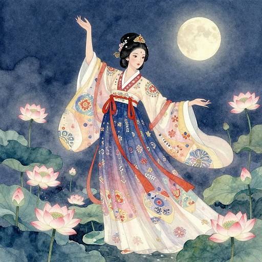 Korean Goddess in Flowing Hanbok
