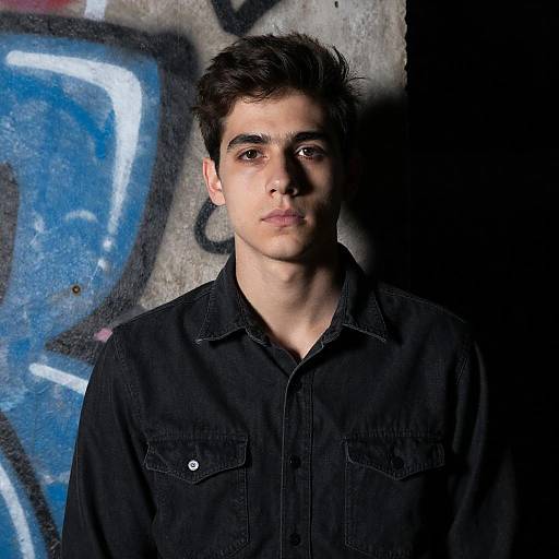 Serious Young Man by Graffiti Wall