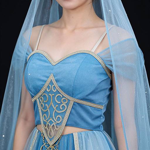 Close-Up Woman in Blue Gown