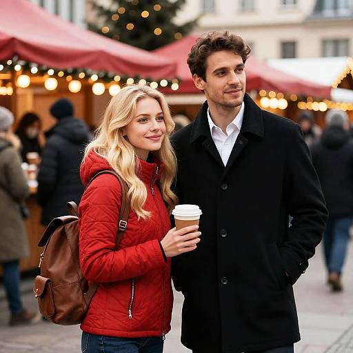 Cheerful Couple at a Festive Market