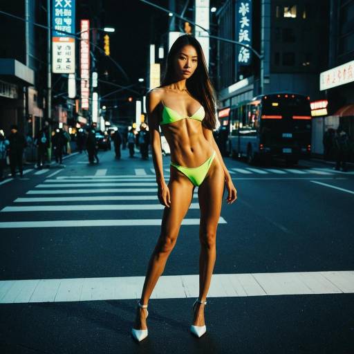 Elegant East Asian Woman in Neon Lights