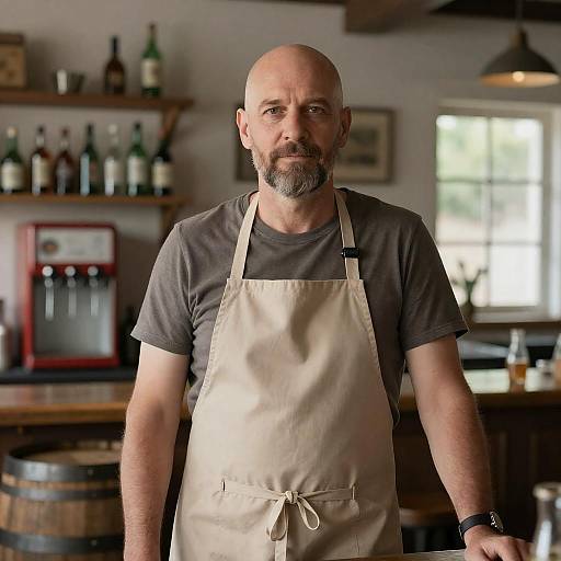 Rustic Bar Scene with Middle-Aged Bartender