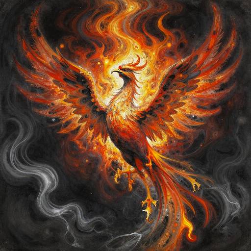 Abstract Phoenix Rising in Charcoal