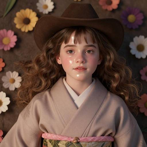 Realistic Woman in Kimono With Flowers