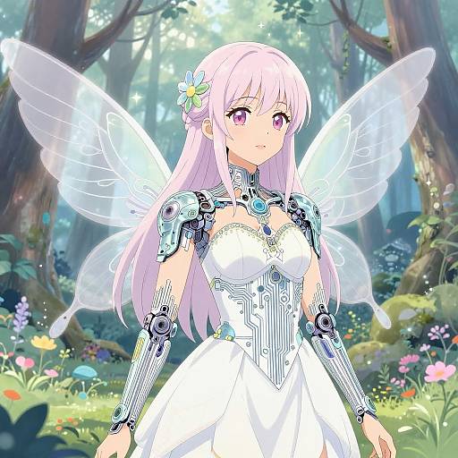 AI Anime Fairy with Mechanical Wings