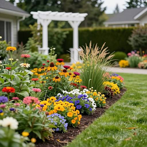 Colorful Mixed Flower Garden with Arbor