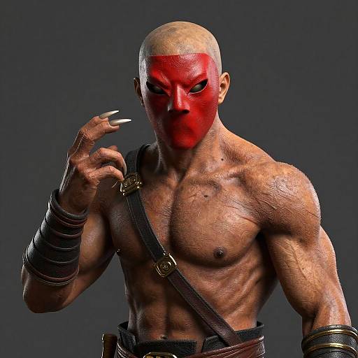Photorealistic Dhalsim Character with Red Mask and Claws