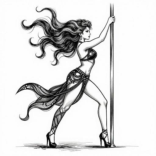 Line Art of Seductive Pole Dancer