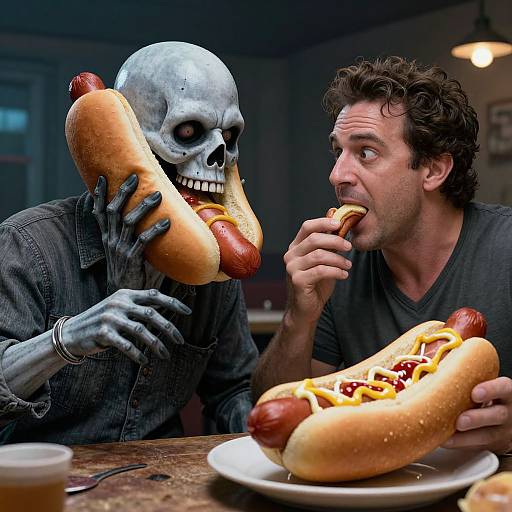 Surreal Hot Dog Nightmare Scene