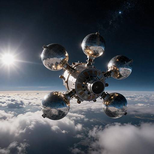 Illuminated Spacecraft Over Cloud Sea