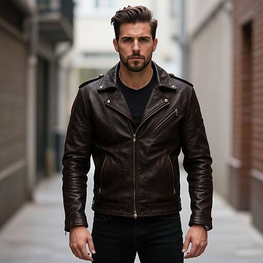 Confident Man in Urban Leather Jacket