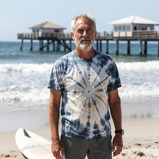 Seasoned Surfer on Windswept Pier