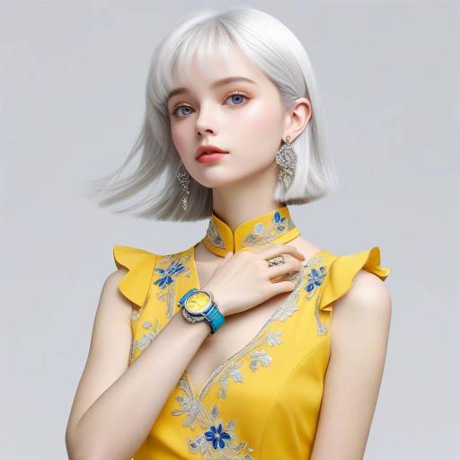 Elegant Silver-Haired Lady in Yellow Dress