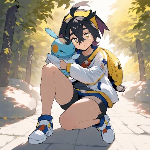 Cheerful Girl with Pokemon Style