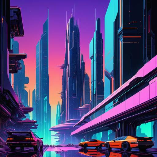 Futuristic Neon Skyline in Pixel Art