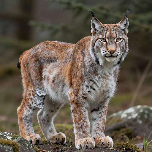 Photorealistic Anthro Lynx Crouching in Wilderness