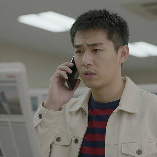 Focused Young Asian Man on Phone