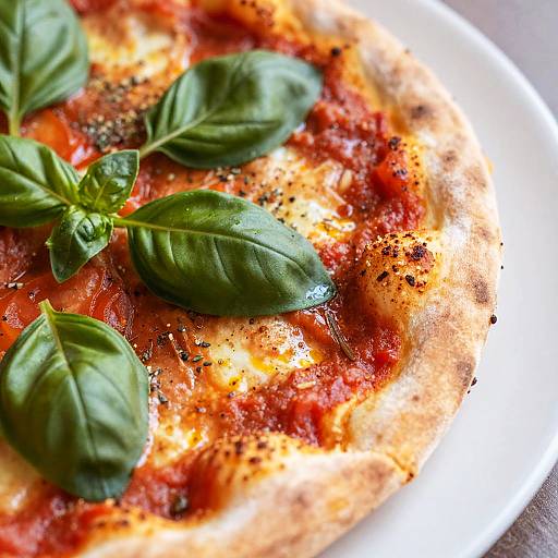 Close-Up of Fresh Basil Pizza Slice