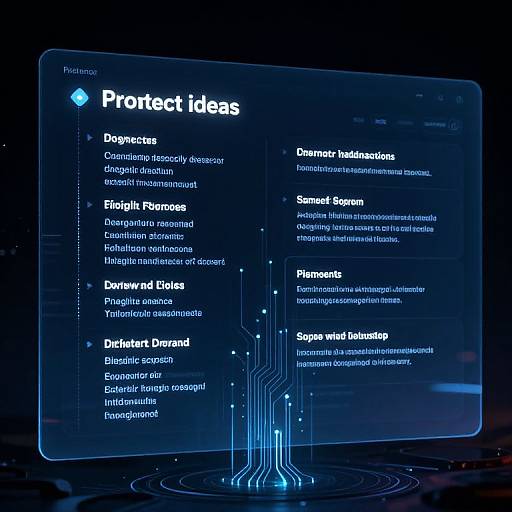 Digital graphic of a blue, futuristic interface listing 