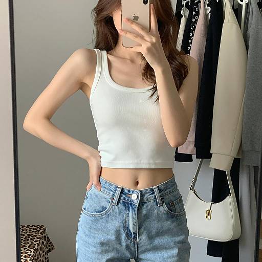 Mirror Selfie of Young Woman in Casual Outfit
