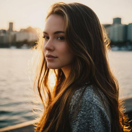 Young Woman by Waterfront at Golden Hour