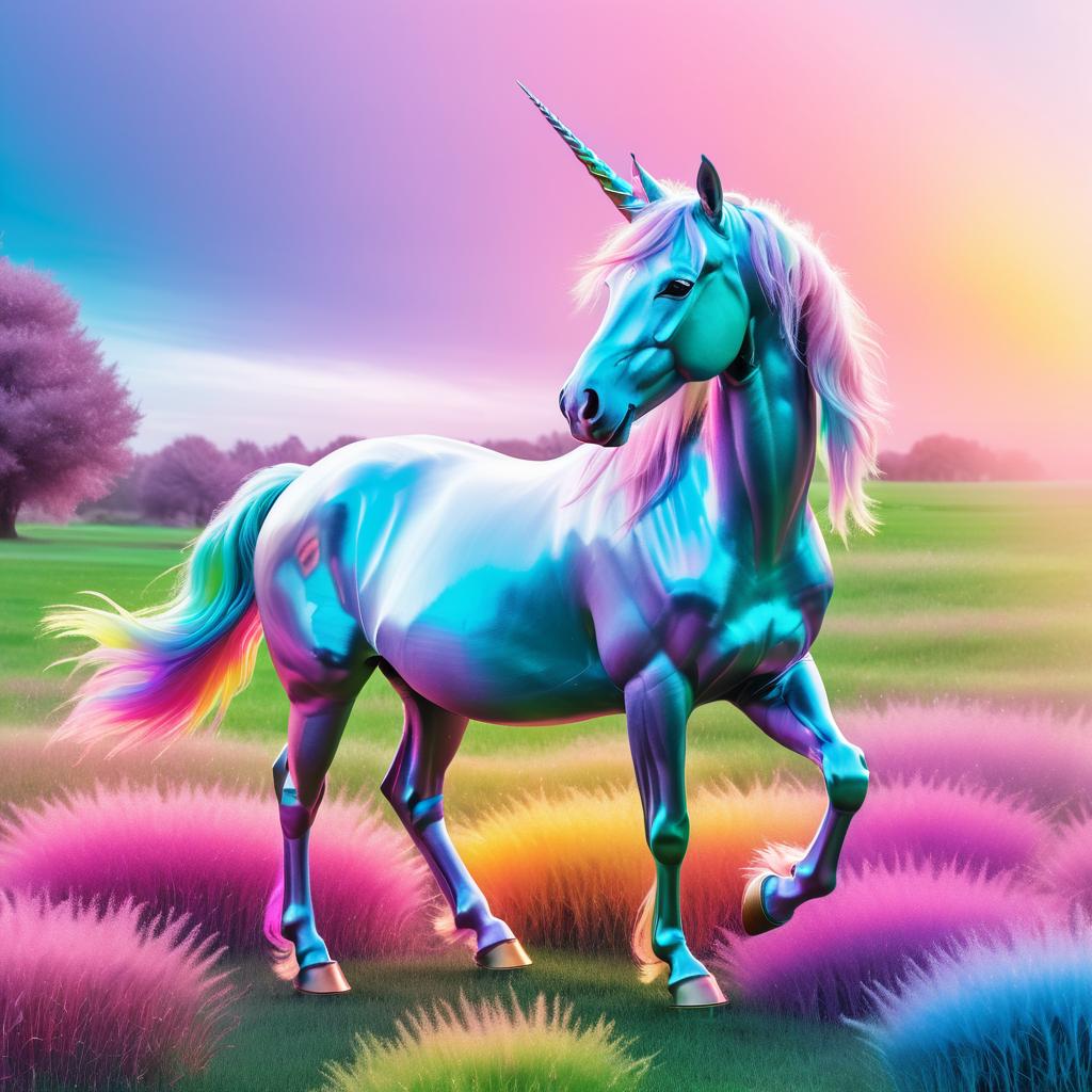 Surreal Unicorn in Rainbow Meadow