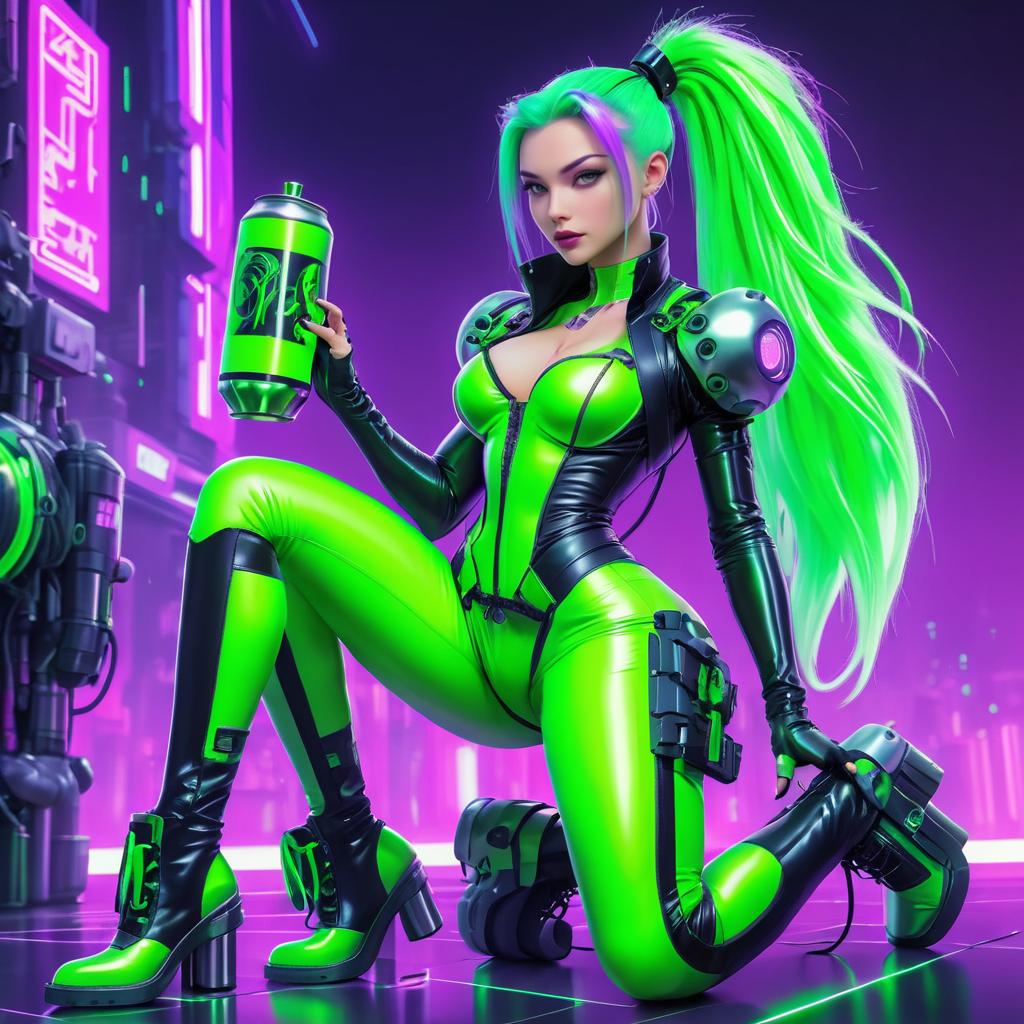 Cyberpunk Girl with Neon Green Hair