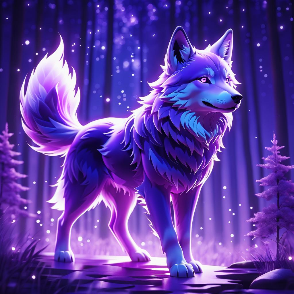 Ethereal Purple Wolf Anime Illustration