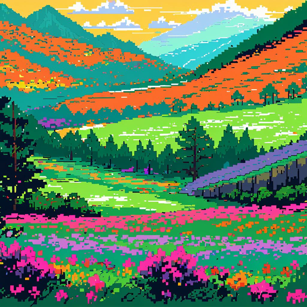 Colorful Pixel Art of Rocky Highlands