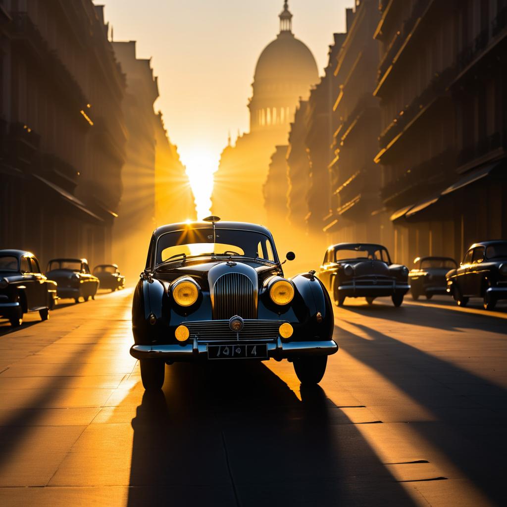 Classic Car Silhouette at Dawn