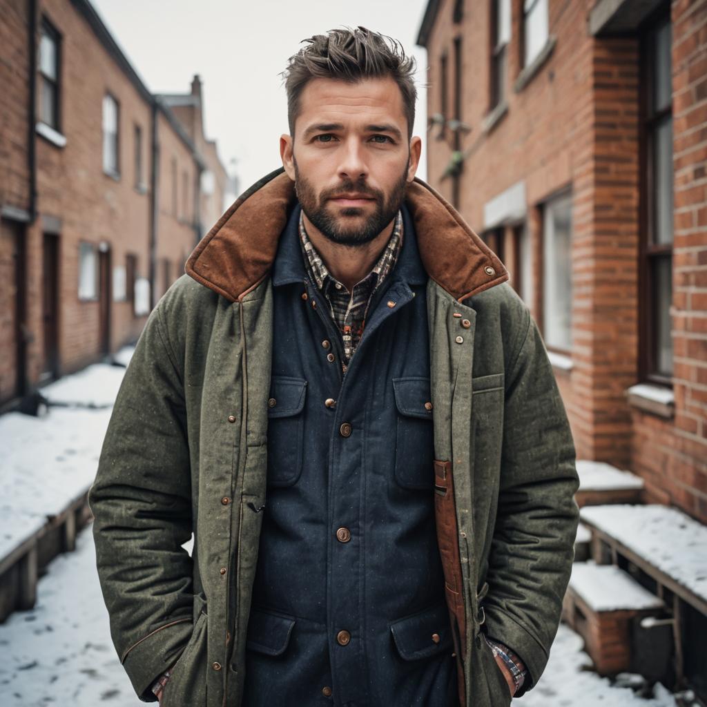 Rugged Man in Vintage Winter Outfit