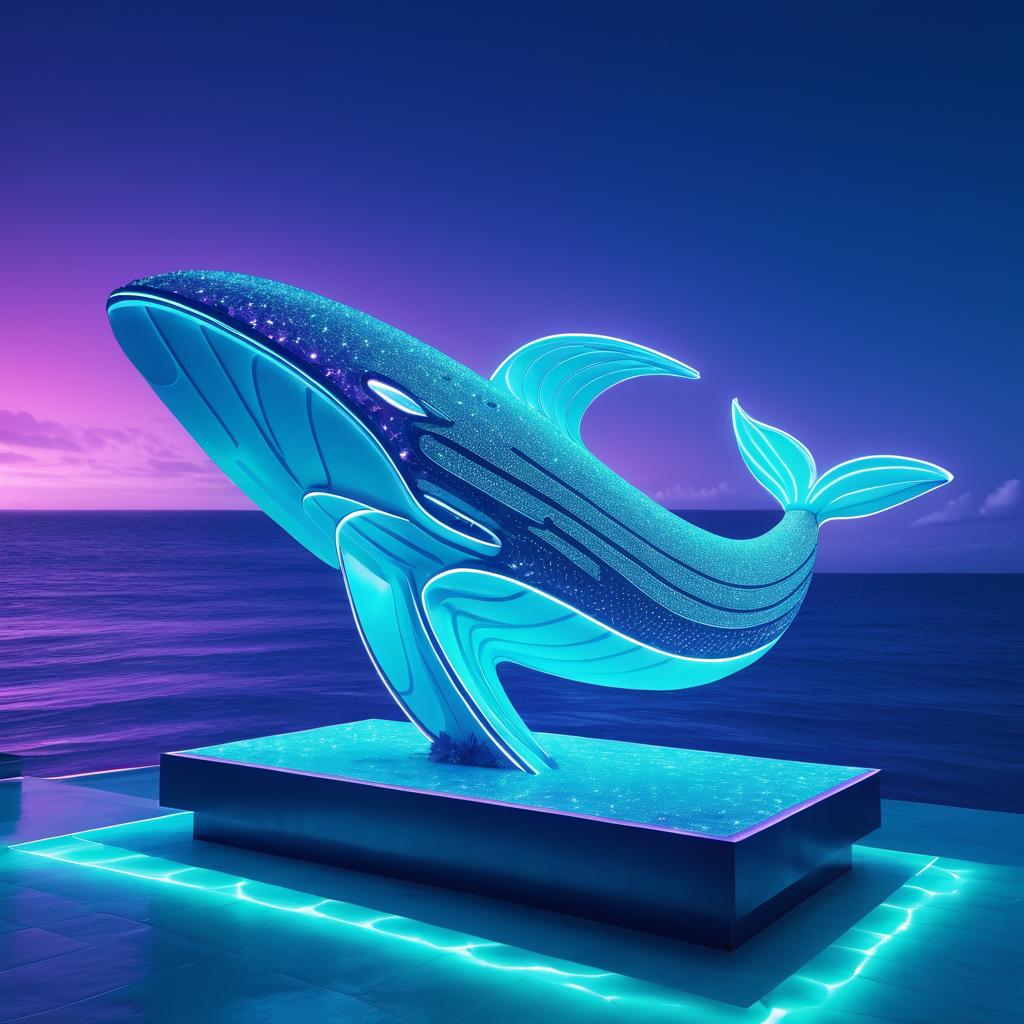 Futuristic Neon Whale Statue at Reef