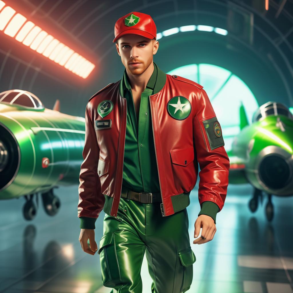 Retro Futuristic Hero with Sci-Fi Plane