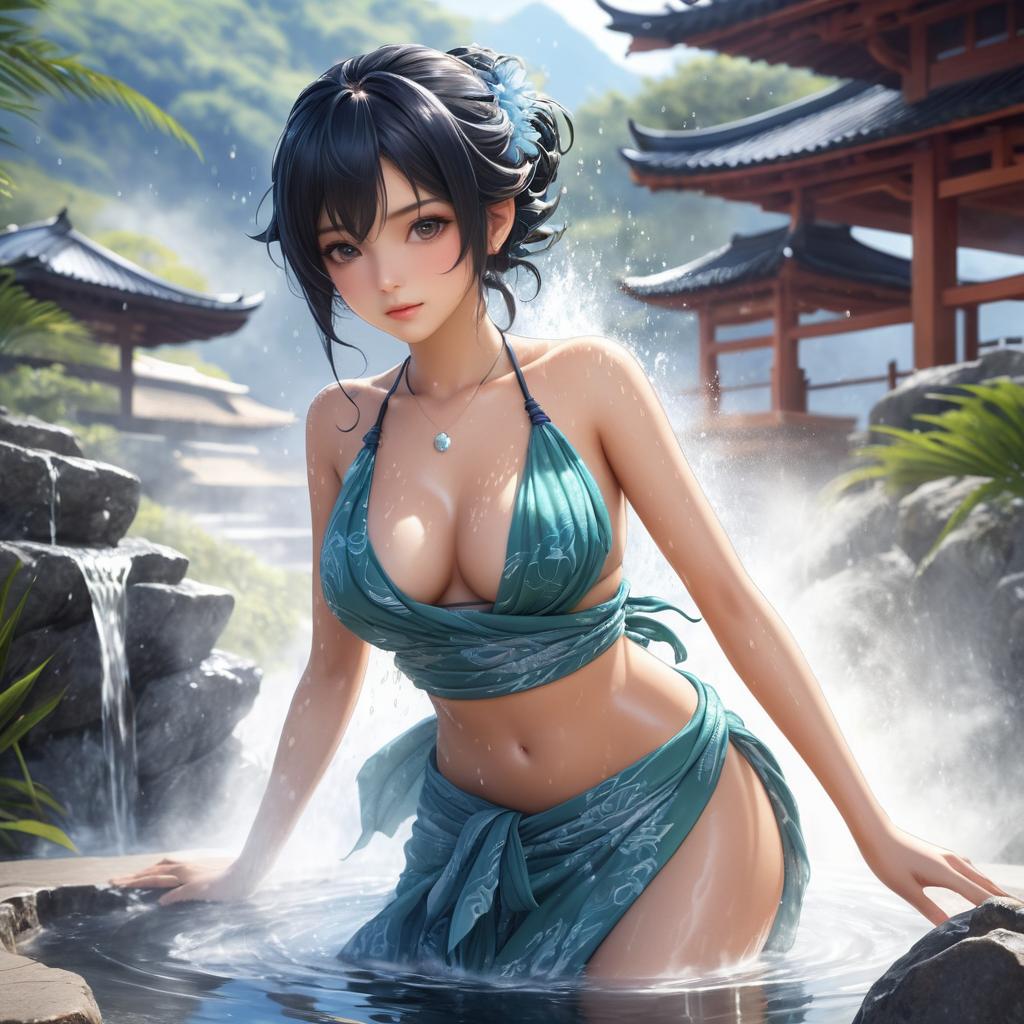 Sultry Dragon Girl in Hot Spring