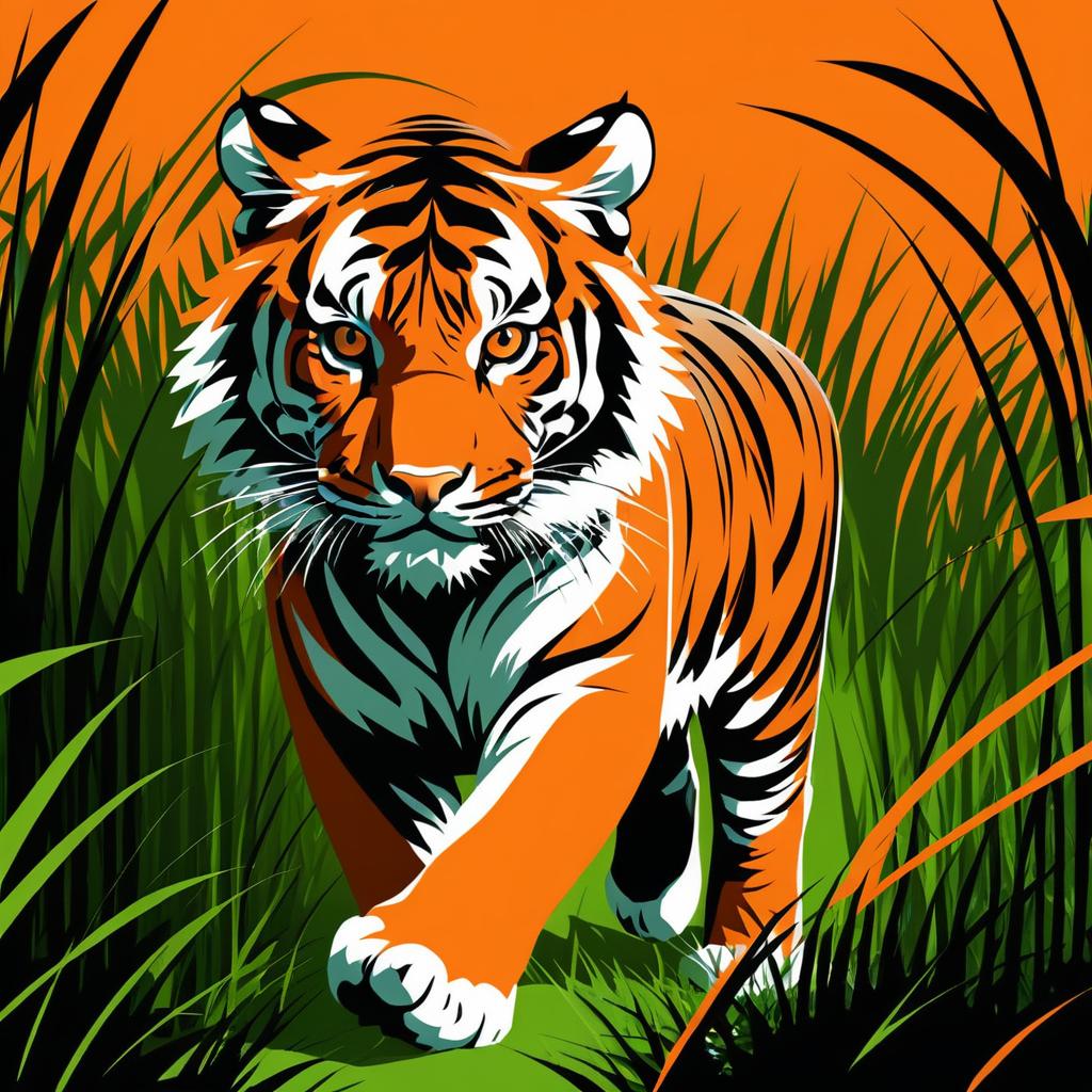 Fierce Tiger in Tall Grass Vector Art