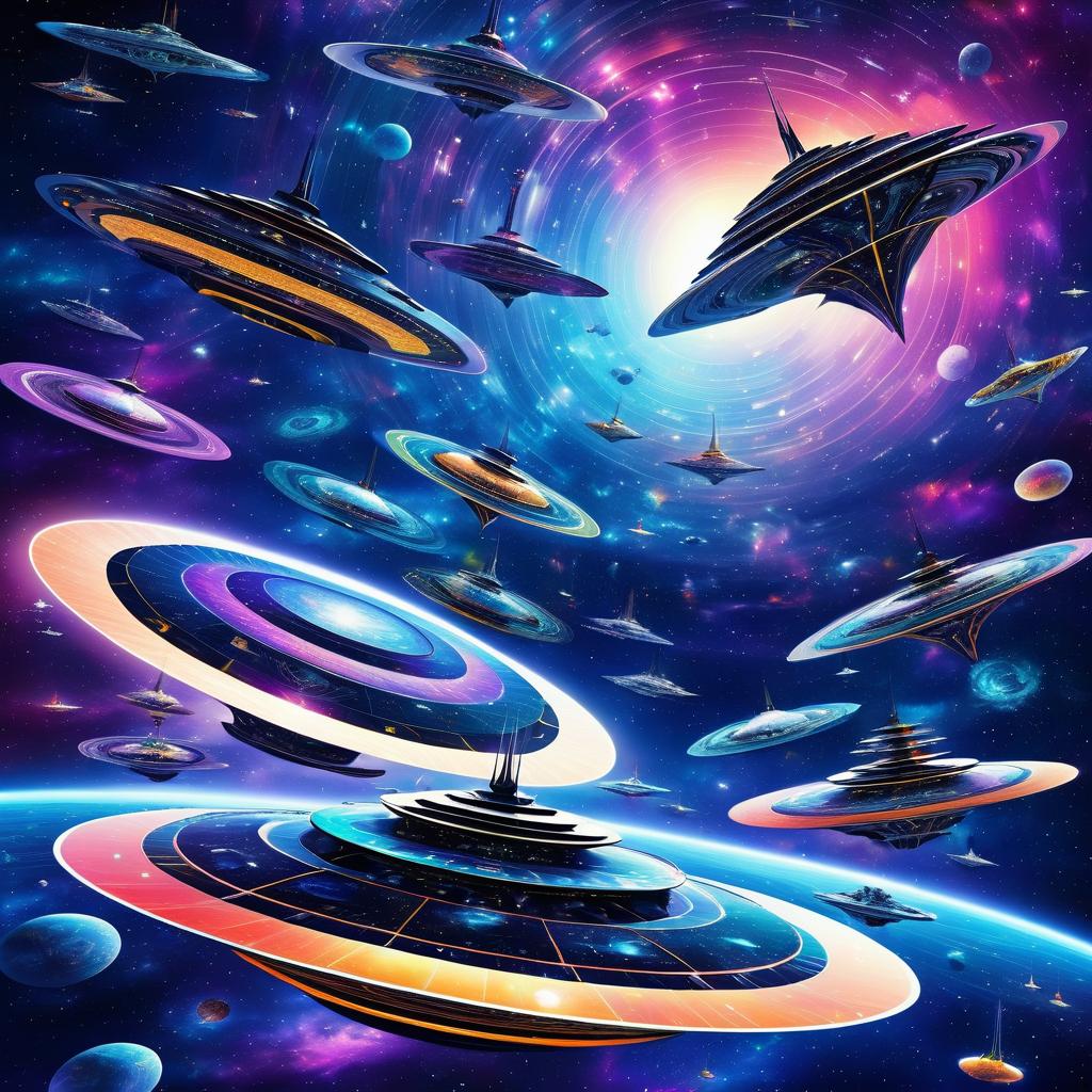 Futuristic Spaceships Amidst Cosmic Wonders