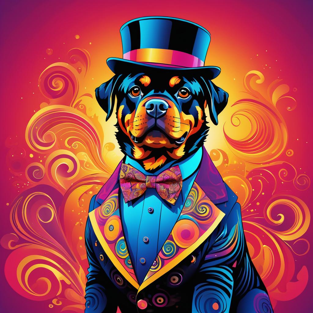 Psychedelic Rottweiler in Vibrant Outfit